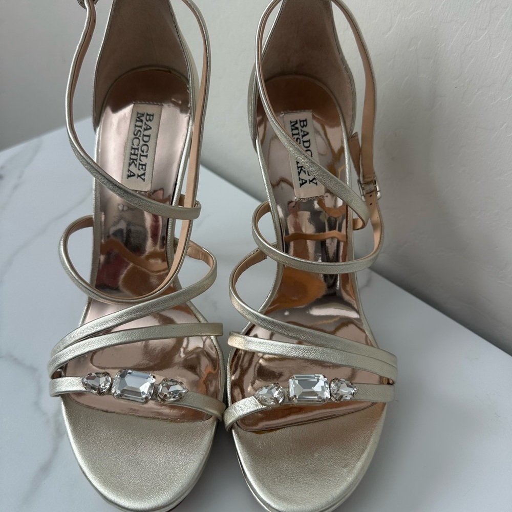 Badgley Mischka gold  Strappy Heels with Gem Accents